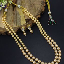 PRIVIU Gold Plated Artificial Beads Layered Necklace and Earrings-image-4
