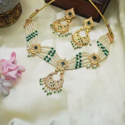 Niscka Gold-Plated Stone-Studded & Beaded Jewellery Set-picture-4