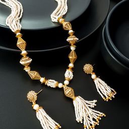 aadita Gold-Toned & White Pearl Temple Jewellery Set-image-8