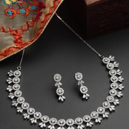 ZENEME Rhodium-Plated White AD-Studded Jewellery Set-46