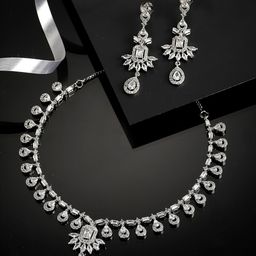 ZENEME Rhodium-Plated & White American Diamond Studded Jewellery Set-18