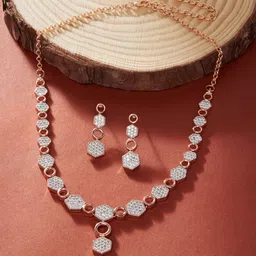AMI Rose Gold-Toned & Plated Cubic Zirconia Studded Jewellery Set-34