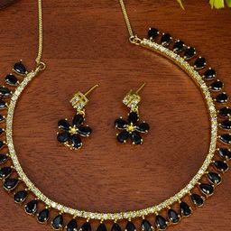 Jewar Mandi Gold-Toned & Black CZ Studded Jewellery Set-image-12