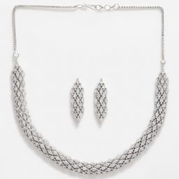 Anouk Silver-Plated AD Studded Necklace & Earrings-image-34
