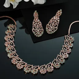 Jazz and Sizzle Women Rose Gold-Plated White CZ Studded Jewellery Set-69