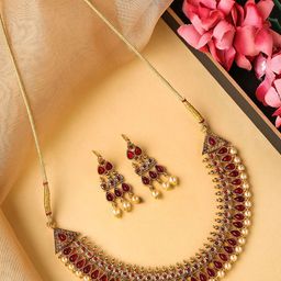 Yellow Chimes Gold-Plated Stones Studded Pearls Beaded Jewellery Set-image-50