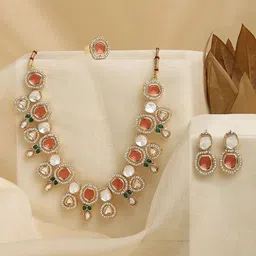Zaveri Pearls Gold Plated Stones Studded Jewellery Set-17