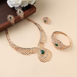 Anouk Green Stone-Studded Gold-Plated  Necklace & Earrings-42
