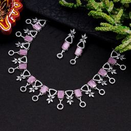 KARATCART Pink & Silver-Toned CZ & AD-Studded Jewellery Set-picture-40