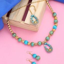 AKSHARA Gold-Plated Stone-Studded & Beaded Jewellery Set-8