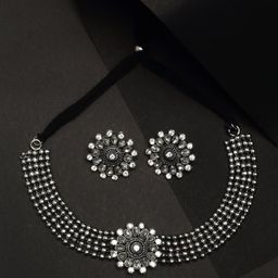 Anouk Oxidised Silver-Plated Stone Studded Jewellery Set-6