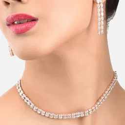 AMI Rose Gold-Toned & White Rose Gold Plated Studded Jewellery Set-40