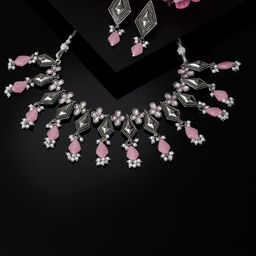 ADIVA Silver-Plated Stones Studded & Beads Beaded Oxidised Necklace With Earrings-image-61
