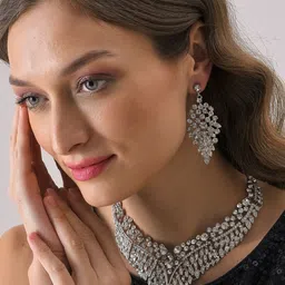 SOHI Silver-Plated & White Stone-Studded Jewellery Set-58