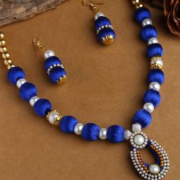 AKSHARA Gold-Plated Blue Stone-Studded Jewellery Set-image-86