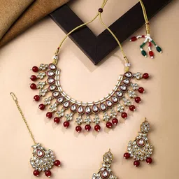 Yellow Chimes Gold-Plated Stone-Studded & Beaded Jewellery Set-69
