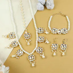 Asthetika Kids Gold-Plated Kundan-Studded & Beaded Jewellery Set-image-48