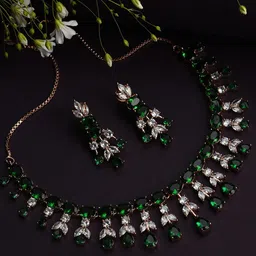 SOHI Gold-Plated Stone-Studded Necklace & Earrings-39