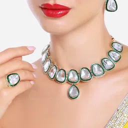 Zaveri Pearls Gold-Plated Stone-Studded & Beaded Jewellery Set-picture-25