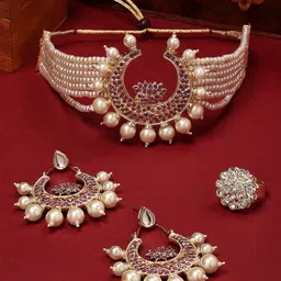 Zaveri Pearls Gold-Plated Stone-Studded & Beaded Jewellery Set-47