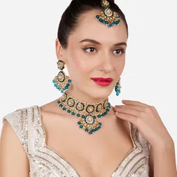 Zaveri Pearls Gold-Plated Kundan-Studded & Beaded Jewellery Set-37