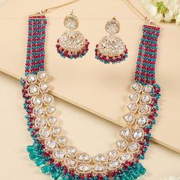 Zaveri Pearls Gold-Plated Kundan-Studded & Beaded Jewellery Set-image-60