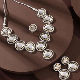 Zaveri Pearls Silver Plated Stone Studded & Beaded Jewellery Set-21