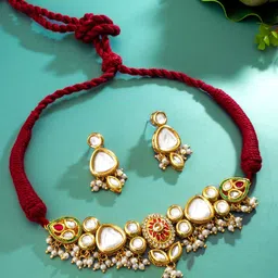 aadita Gold-Plated Stone Studded & Beaded Jewellery Set-20