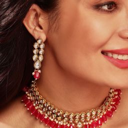 Priyaasi Gold-Plated Kundan Stone Studded & Beaded Jewellery Set-image-2