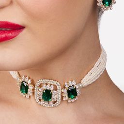 Zaveri Pearls Gold-Plated Stones-Studded & Beaded Jewellery Set-image-39