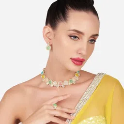 Zaveri Pearls Gold-Plated Stones-Studded & Beaded Jewellery Set-image-75