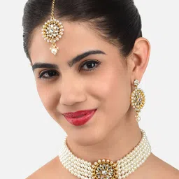 Zaveri Pearls White Gold-Plated Kundan Jewellery Set-14