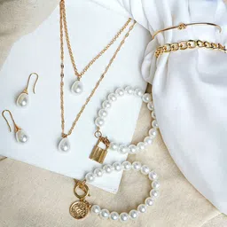 JOKER & WITCH Gold-Plated White Pearl Beaded Mystic Jewellery Set-42