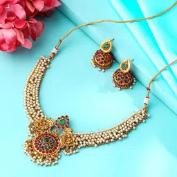 Yellow Chimes Gold-Plated Pearl Studded & Beaded Jewellery Set-58