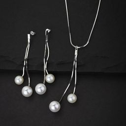 Carlton London Women Silver & White Pearls Jewellery Set-image-79