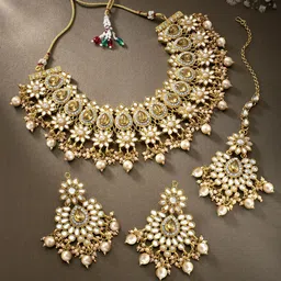 PEORA Gold & White Gold Plated Kundan Pearls Jewellery Set-42