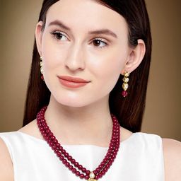 Peora Women Gold-Plated & Kundan Faux Pearl Jewellery Set-image-23