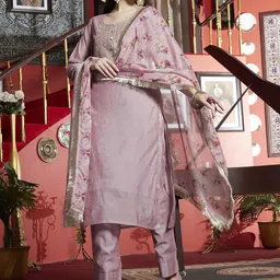 Sangria Ethnic Motifs Yoke Design Sequinned Straight Kurta & Trouser With Dupatta-8