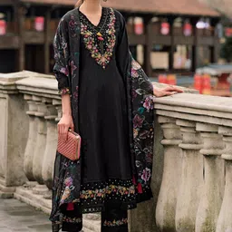 Indo Era Floral Yoke Design Thread Work A-Line Kurta With Trousers & Dupatta-picture-17