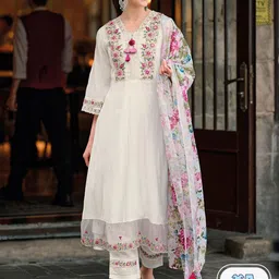 Indo Era Floral Embroidered Thread Work A-Line Kurta With Trousers & Dupatta-39