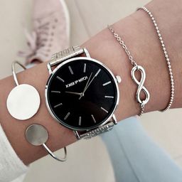 JOKER & WITCH Women Silver-Toned & Black Watch Gift Set Set-image-1