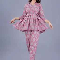 ao services Ethnic Motifs Printed Pure Cotton A-Line Kurti & Trousers With Belt-17