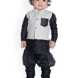 NEW GEN Boys Mandarin Collar Pure Cotton Kurta with Churidar & Nehru Jacket-image-46