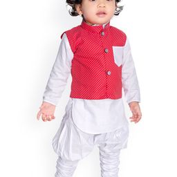 NEW GEN Boys White Regular Pure Cotton Kurta With Harem Pants-50