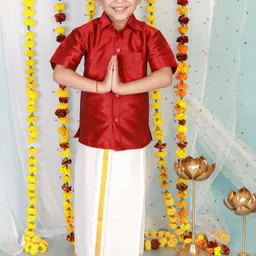 KID1 Boys Maroon & White Regular Shirt With Ready to Wear Veshti-image-89