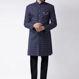 KISAH Self-Design Cotton Sherwani Set-image-65