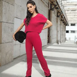 Roadster Women Pink Ribbed Acrylic Co-Ord Set-image-50
