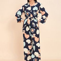 Sweet Dreams Navy Blue Graphic Printed Shirt With Pyjamas-image-79