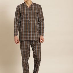 SOJANYA Men Brown & White Checked Cotton Night suit-image-51