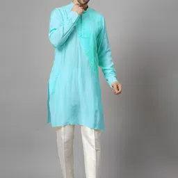 Utsav Fashion Men Yoke Design Pleated Raw Silk Kurta with Trousers-picture-38